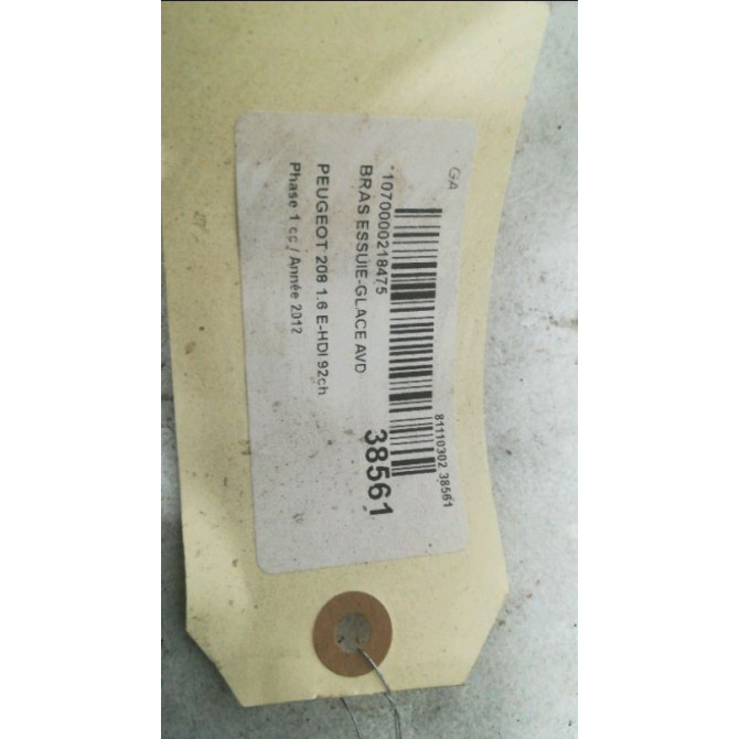 Bras essuie-glace avant droit occasion PEUGEOT 208 208 Phase 1 2012-03-01->2015-09-30 1.6 E-HDI 92ch 2