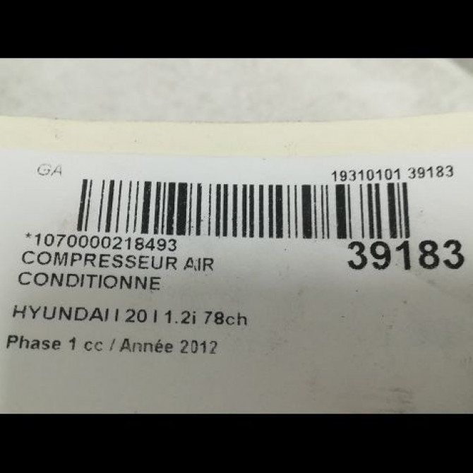 Compresseur air conditionne occasion HYUNDAI I 20 I Phase 1 04-2009->06-2012 1.2i 78ch 3