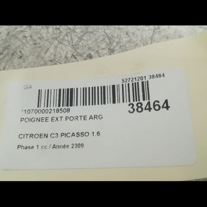 Poignee ext porte arg occasion CITROEN C3 PICASSO Phase 1 02-2009->08-2012 1.6 HDi 16v 90ch 3