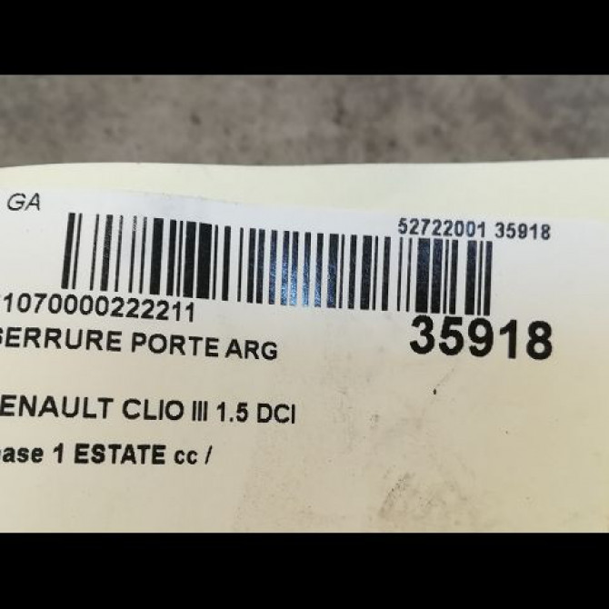 Serrure porte arg occasion RENAULT CLIO III phase 1 ESTATE 01-2008->03-2009 1.5 DCI 85ch 8200300128 3
