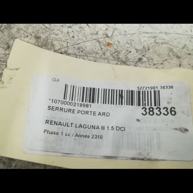 Serrure porte ard occasion RENAULT LAGUNA III Phase 1 10-2007->10-2010 1.5 DCI 825000003R 4