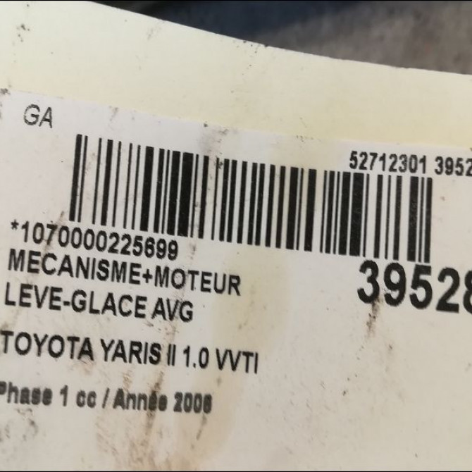 Mecanisme+moteur leve-glace avg occasion TOYOTA YARIS II Phase 1 12-2005->11-2009 1.0 VVTI 698200D200 3