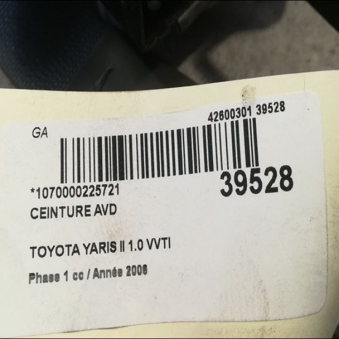Ceinture avant droite occasion TOYOTA YARIS II Phase 1 12-2005->11-2009 1.0 VVTI 732100D190C0 5
