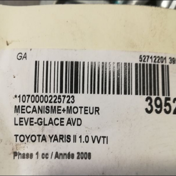 Mecanisme + moteur lève-glace avant droit occasion TOYOTA YARIS II Phase 1 12-2005->11-2009 1.0 VVTI 698100D180 3