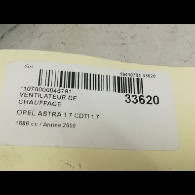 Ventilateur de chauffage occasion OPEL ASTRA II Phase 1 04-1998->09-2004 1.7 16v DTI 75ch 93185199 3