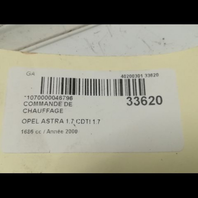 Commande de chauffage occasion OPEL ASTRA II Phase 1 04-1998->09-2004 1.7 16v DTI 75ch 5