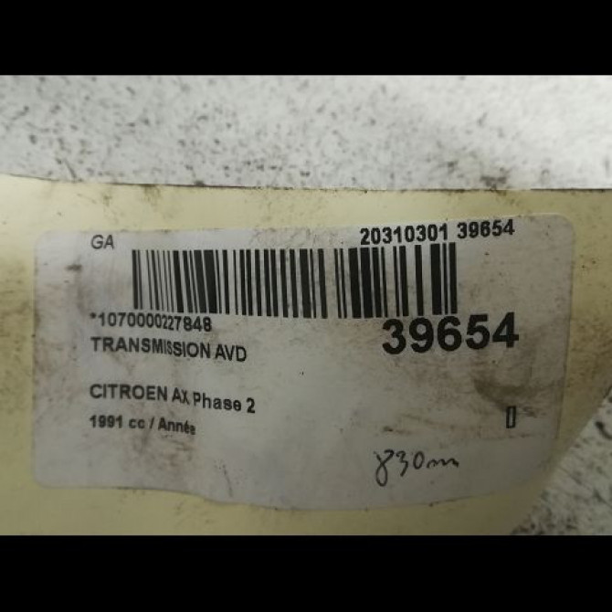 Transmission avant droite occasion CITROEN AX Phase 2 07-1991->06-1998 327308 2