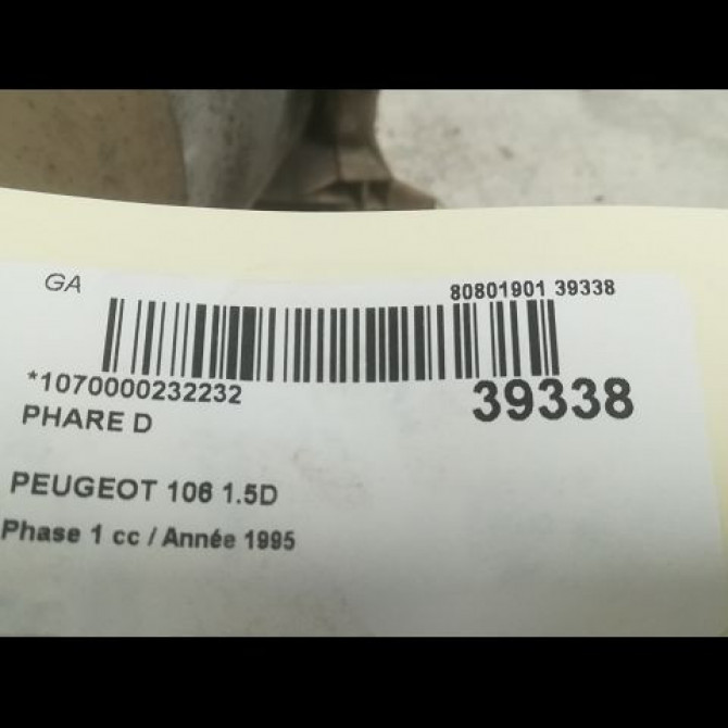 Phare droit occasion PEUGEOT 106 Phase 1 09-1991->04-1996 1.5D 6205C7 3