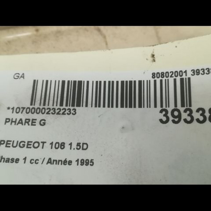 Phare gauche occasion PEUGEOT 106 Phase 1 09-1991->04-1996 1.5D 6204C7 3