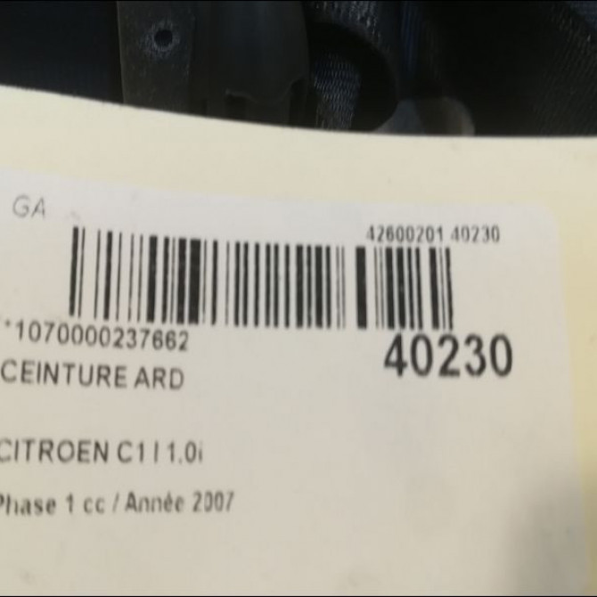 Ceinture arrière droite occasion CITROEN C1 I Phase 1 06-2005->11-2008 1.0i 8974LG 4