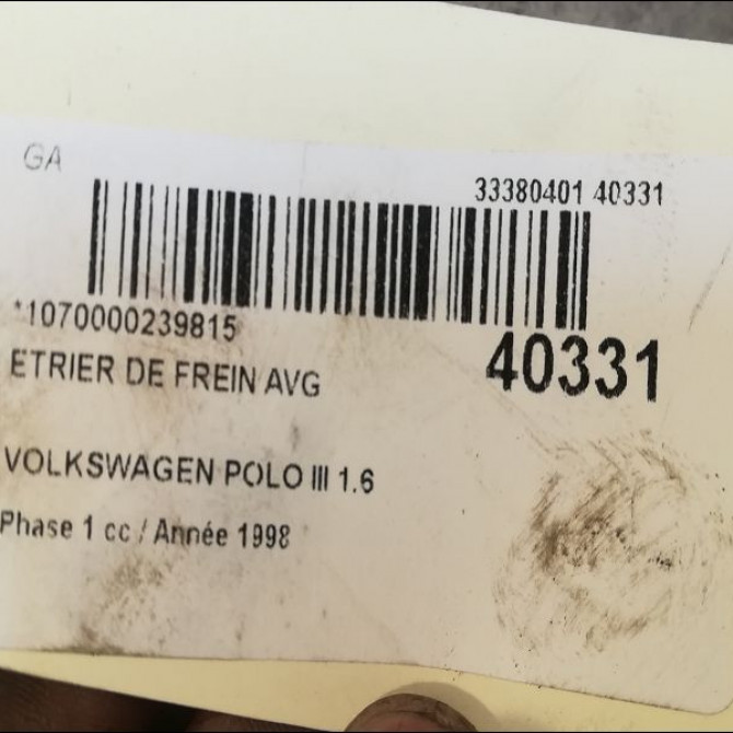 Etrier de frein avant gauche occasion VOLKSWAGEN POLO III Phase 1 10-1994->11-1999 1.6 6N0615123B 3