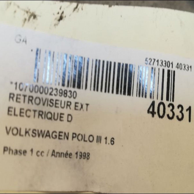 Retroviseur exterieur electrique droit occasion VOLKSWAGEN POLO III Phase 1 10-1994->11-1999 1.6 6N1857508AGRU 3