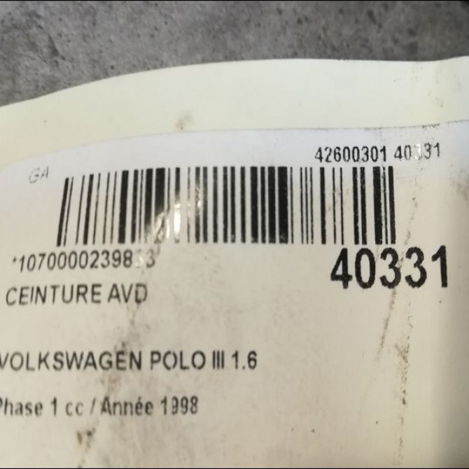 Ceinture avant droite occasion VOLKSWAGEN POLO III Phase 1 10-1994->11-1999 1.6 6N4857706CHEX 4