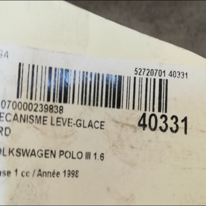 Mecanisme leve-glace arrière droit occasion VOLKSWAGEN POLO III Phase 1 10-1994->11-1999 1.6 6N4839402A 3