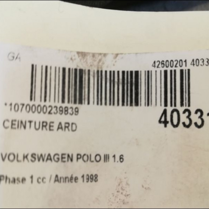 Ceinture arrière droite occasion VOLKSWAGEN POLO III Phase 1 10-1994->11-1999 1.6 6N0857805HEX 4