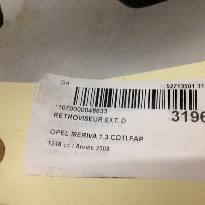 Retroviseur exterieur manuel droit occasion OPEL MERIVA I Phase 2 01-2006->09-2010 1.3 CDTI 75ch 13148951 4