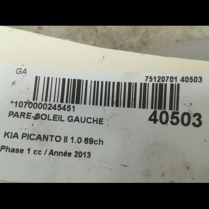 Pare-soleil gauche occasion KIA PICANTO II Phase 1 07-2011->... 1.0 69ch 852011Y2108O 3