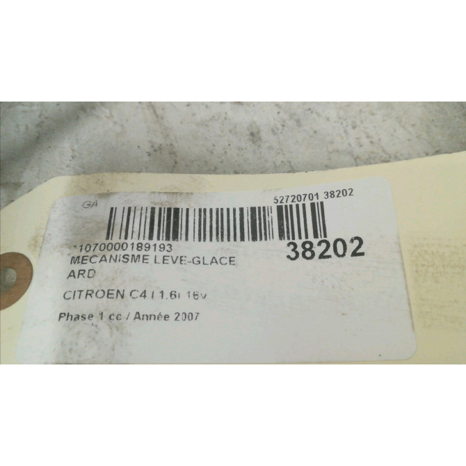 Mecanisme leve-glace arrière droit occasion CITROEN C4 I Phase 1 11-2004->07-2008 1.6i 16v 922488 3