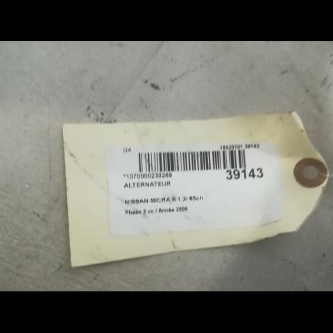 Alternateur occasion NISSAN MICRA III Phase 2 11-2005->11-2007 1.2i 65ch 23100AX62A 6