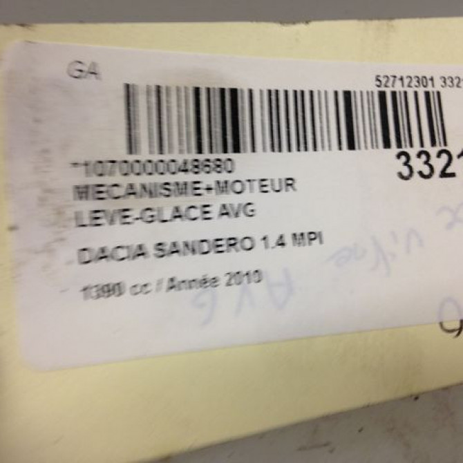 Mecanisme+moteur leve-glace avg occasion DACIA SANDERO I Phase 1 06-2008->10-2012 1.2 16v 75ch 8200733829 4
