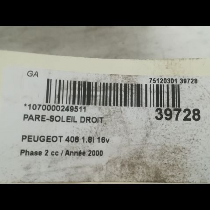 Pare-soleil droit occasion PEUGEOT 406 Phase 2 04-1999->04-2004 1.8i 16v 8143T4 3