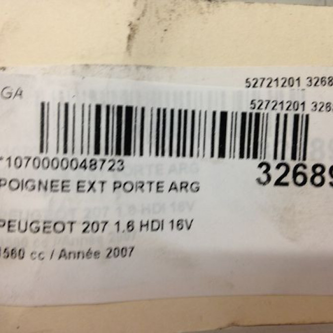 Poignee ext porte arg occasion PEUGEOT 207 Phase 1 04-2006->06-2013 9101GG 3