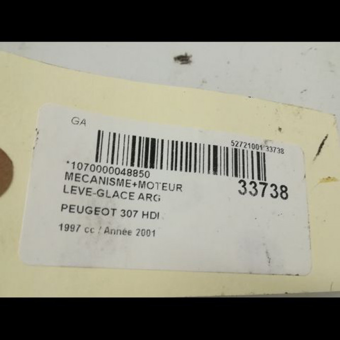 Mecanisme+moteur leve-glace arg occasion PEUGEOT 307 Phase 1 04-2001->06-2005 2.0 HDI 110ch 6