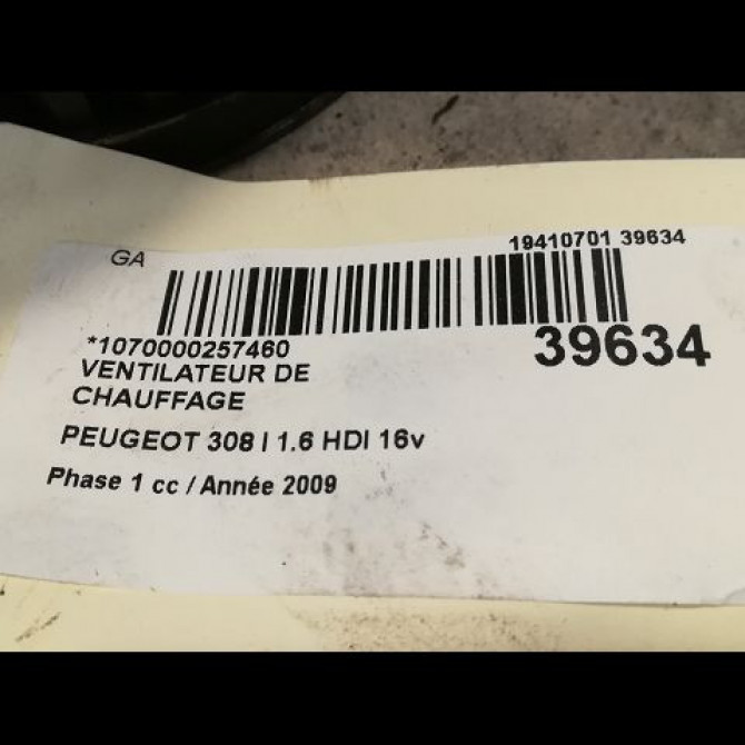 Ventilateur de chauffage occasion PEUGEOT 308 I Phase 1 09-2007->03-2011 1.6 HDI 16v 90ch 6441Z7 3