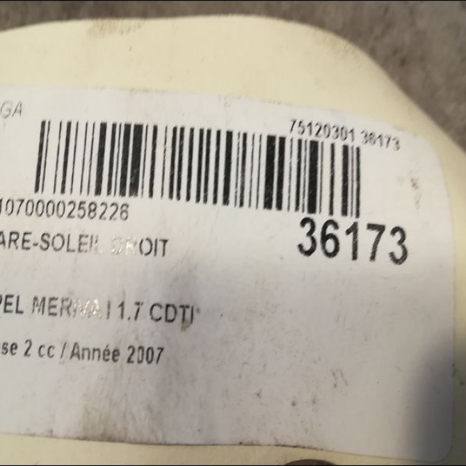 Pare-soleil droit occasion OPEL MERIVA I Phase 2 01-2006->09-2010 1.7 CDTI 100ch 13145218 3