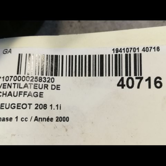 Ventilateur de chauffage occasion PEUGEOT 206 Phase 1 09-1998->03-2009 1.1i 6441J8 3