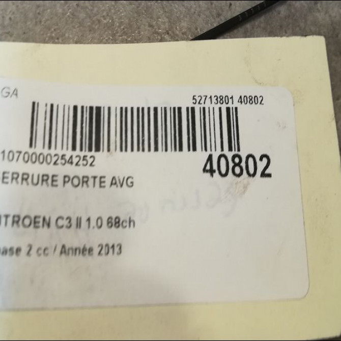 Serrure porte avg occasion CITROEN C3 II Phase 2 03-2013->12-2016 1.0 68ch 9800624480 3