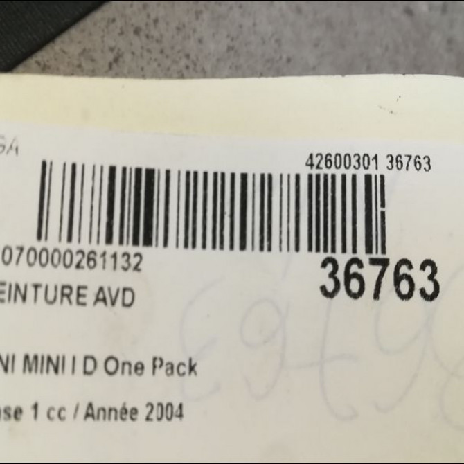 Ceinture avant droite occasion MINI MINI I Phase 1 09-2001->07-2004 D One Pack 72117118130 4
