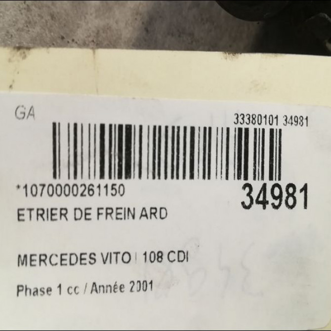 Etrier de frein arrière droit occasion MERCEDES VITO I Phase 1 04-1996->10-2003 108 CDI 3