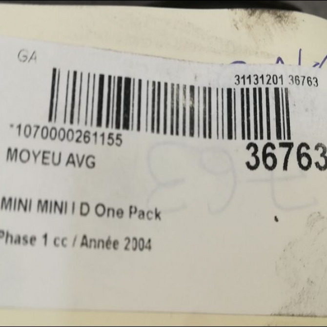Moyeu avg occasion MINI MINI I Phase 1 09-2001->07-2004 D One Pack 31226756889 3