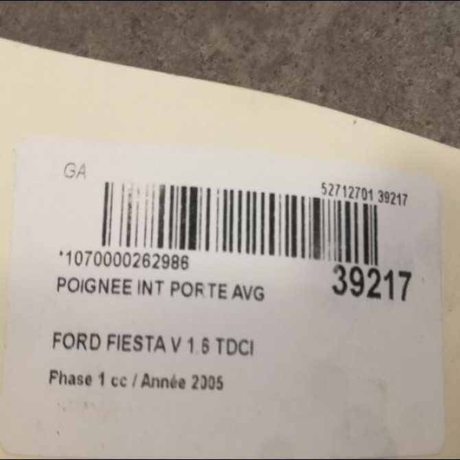 Poignee int porte avg occasion FORD FIESTA V Phase 1 09-2002->10-2005 1.6 TDCI 1329940 2