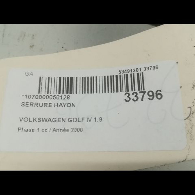 Serrure hayon occasion VOLKSWAGEN GOLF IV GOLF IV Phase 1 1998-01-01->2005-06-30 1.9 TDI 90ch 1J9827505B41 3