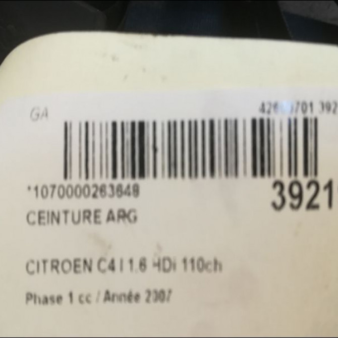 Ceinture arrière gauche occasion CITROEN C4 I Phase 1 11-2004->07-2008 1.6 HDi 110ch 8974JK 4