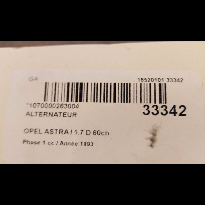 Alternateur occasion OPEL ASTRA I Phase 1 10-1991->06-1994 1.7 D 60ch 3493791 3