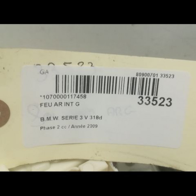 Feu arrière interieur gauche occasion B.M.W. SERIE 3 V Phase 2 09-2008->12-2011 318d 63217289433 3