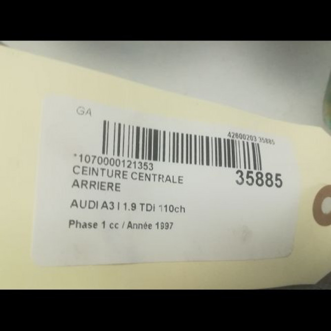 Ceinture centrale arriere occasion AUDI A3 I Phase 1 09-1996->10-2000 1.9 TDi 110ch 8L3857806V04 2