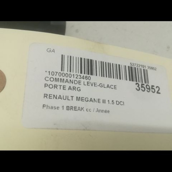 Commande leve-glace porte arrière gauche occasion RENAULT MEGANE III MEGANE III Phase 1 BREAK 2009-06-01->2012-01-31 1.5 DCI 90ch 3