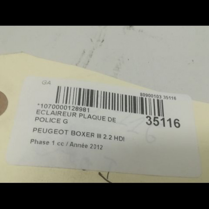 Eclaireur plaque de police g occasion PEUGEOT BOXER III Phase 1 06-2006->... 2.2 HDI 120ch 3