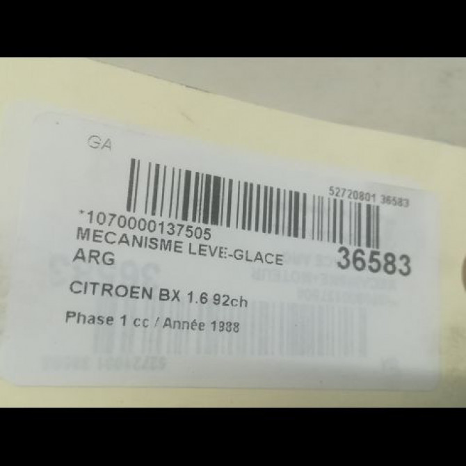 Mecanisme leve-glace arrière gauche occasion CITROEN BX Phase 1 10-1982->12-1993 1.6 92ch 3