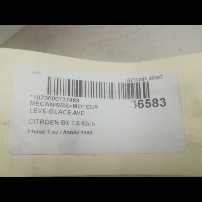 Mecanisme + moteur lève-glace avant droit occasion CITROEN BX Phase 1 10-1982->12-1993 1.6 92ch 4