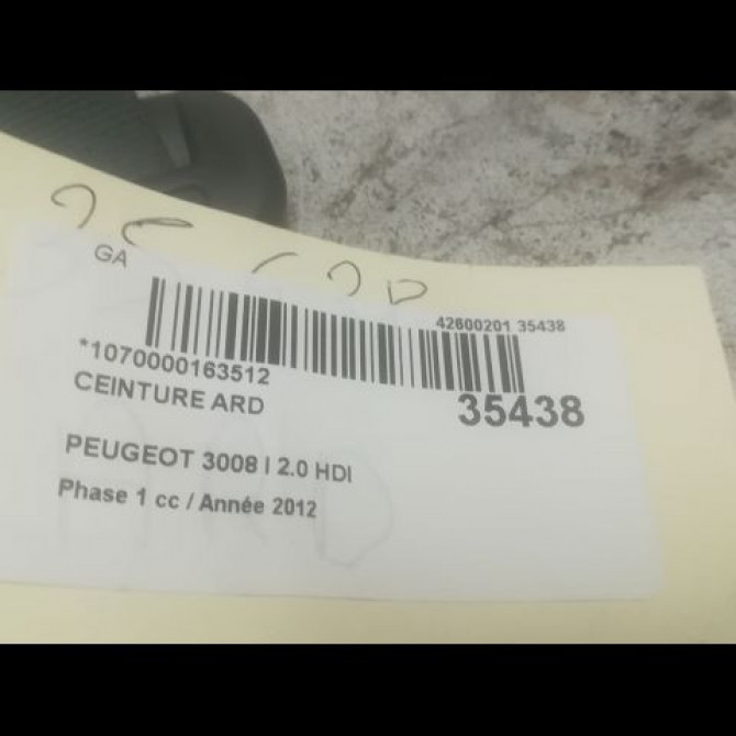 Ceinture arrière droite occasion PEUGEOT 3008 I Phase 1 04-2009->12-2013 2.0 HDI 163ch 8975HY 4