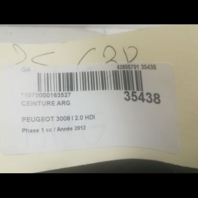 Ceinture arrière gauche occasion PEUGEOT 3008 I Phase 1 04-2009->12-2013 2.0 HDI 163ch 8975HY 4