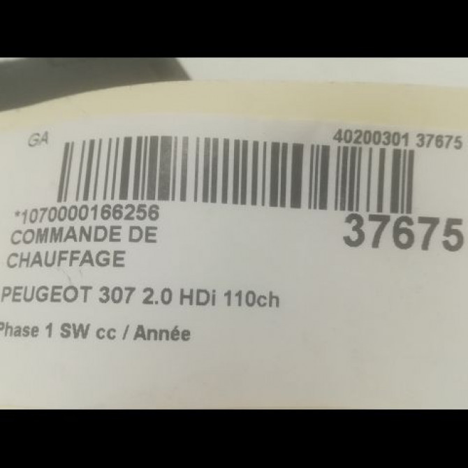 Commande de chauffage occasion PEUGEOT 307 Phase 1 SW 03-2002->07-2004 2.0 HDi 110ch 3