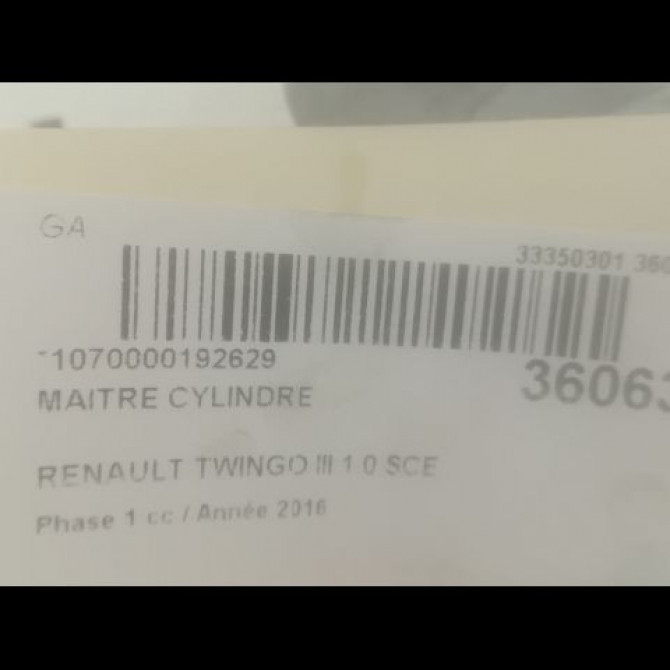 Maitre cylindre occasion RENAULT TWINGO III Phase 1 06-2014->... 1.0 SCE 12v 70ch 3