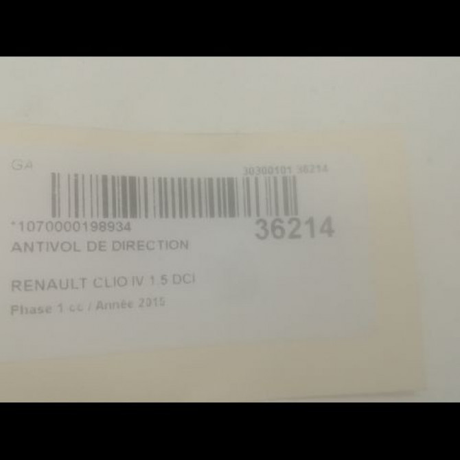 Antivol de direction occasion RENAULT CLIO IV Phase 1 07-2012->... 1.5 DCI 90ch 7701209427 3