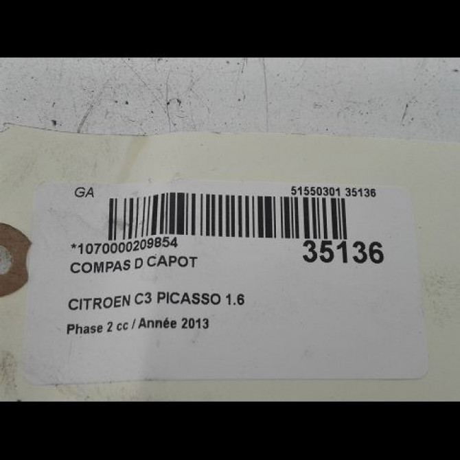 Compas d capot occasion CITROEN C3 PICASSO Phase 2 09-2012->... 1.6 HDI 90ch 7912F5 2
